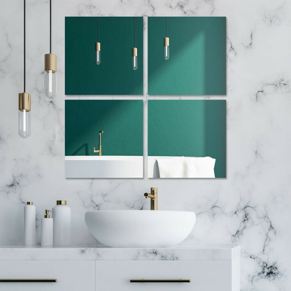 Set Of Self Adhesive Wall Mounted Bathroom Kitchen Bedroom Mirror Tiles 20cm UK