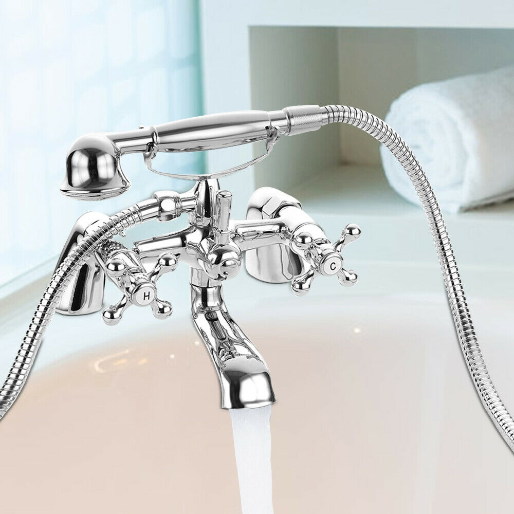 UK Traditional Bath Filler Shower Mixer Tap with Handset Bathroom Taps Chrome