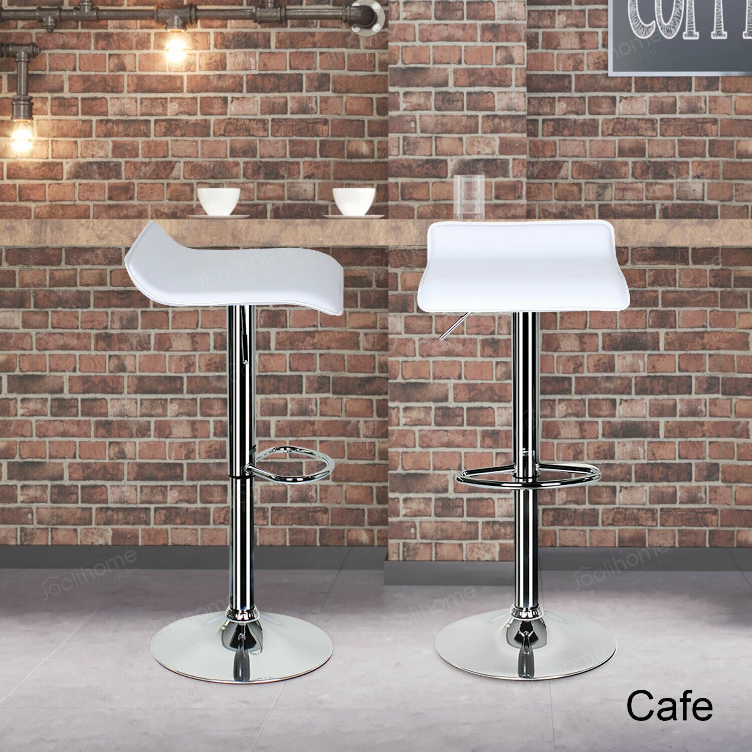 2×Bar Stools Leather Chairs Breakfast Chairs Swivel Gas Lift Kitchen Cushioned