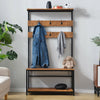 Coat rank Shoe Rack Hanging Bench Seat Hanger with Removable 6 Hooks Wood