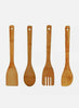 4 x BAMBOO SPOONS Wooden Spatula Spoon Kitchen Cooking Utensils Tools Turner Set