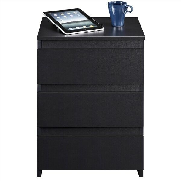 3 Drawer End Table Black Bedside Drawer Wood Nightstand Side Table for Bedroom