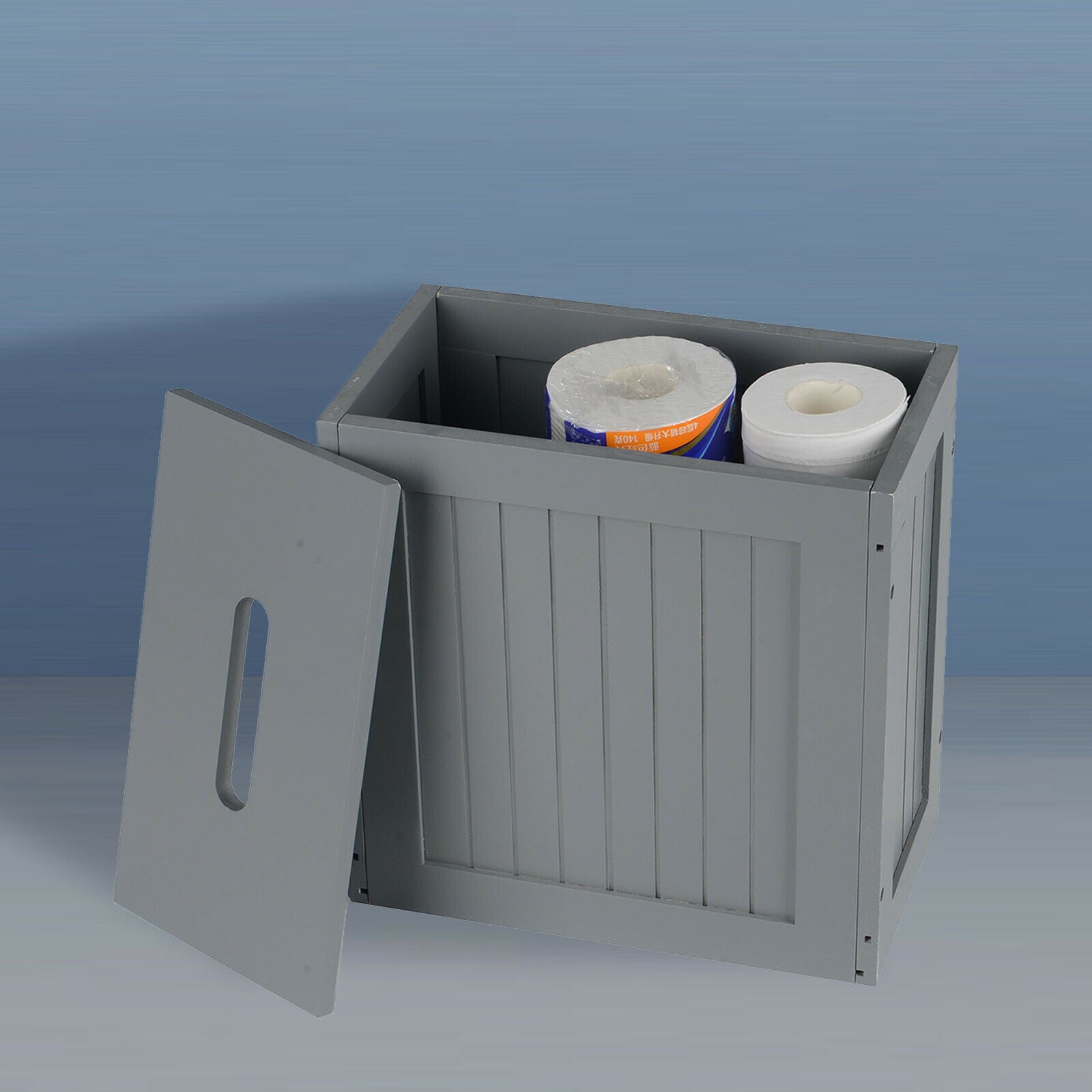 Wooden gray Crisp Finish Small Toilet Cleaning Product Storage Tidy Box Unit