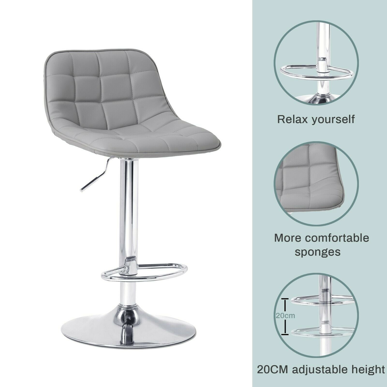 2×Bar Stools Leather / Velvet Chairs Breakfast Chair Swivel Gas Lift Adjustable