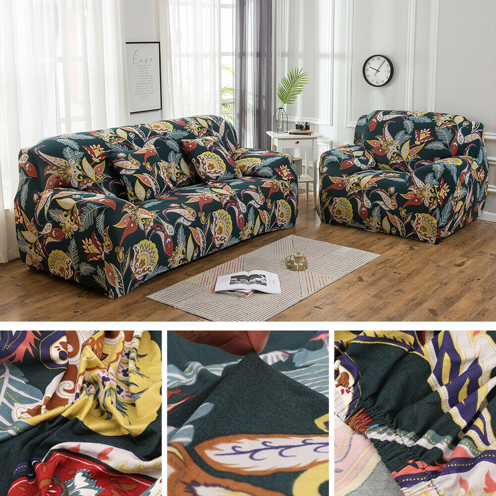 1/2/3 Seater Elastic Floral Sofa Covers Slipcover Settee Stretch Couch Protector