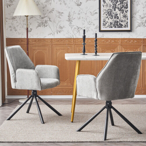 2pcs 180° Swivel Accent Chair Upholstered Armchair Dining Chairs Home Office HT