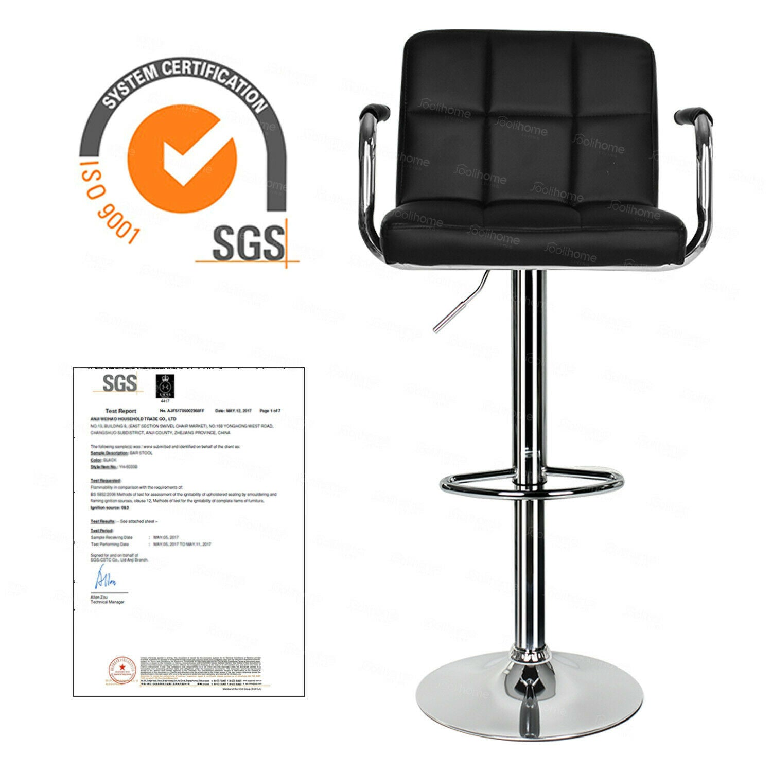 2×Bar Stools Leather Chairs Breakfast Chairs Swivel Gas Lift Kitchen Cushioned