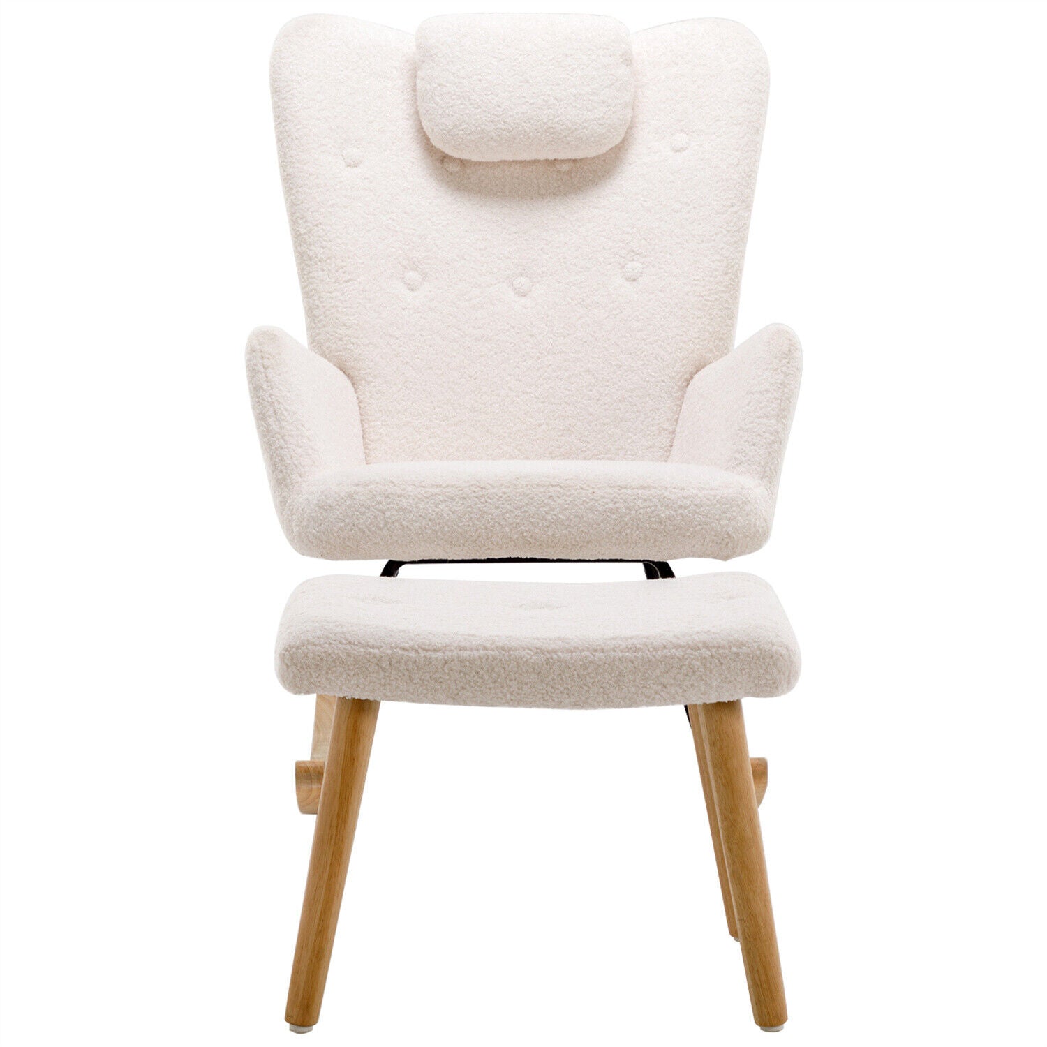 Rocker Chair Teddy Fabric Armchair Lazy Relaxing Rocking Chair with Stool HT