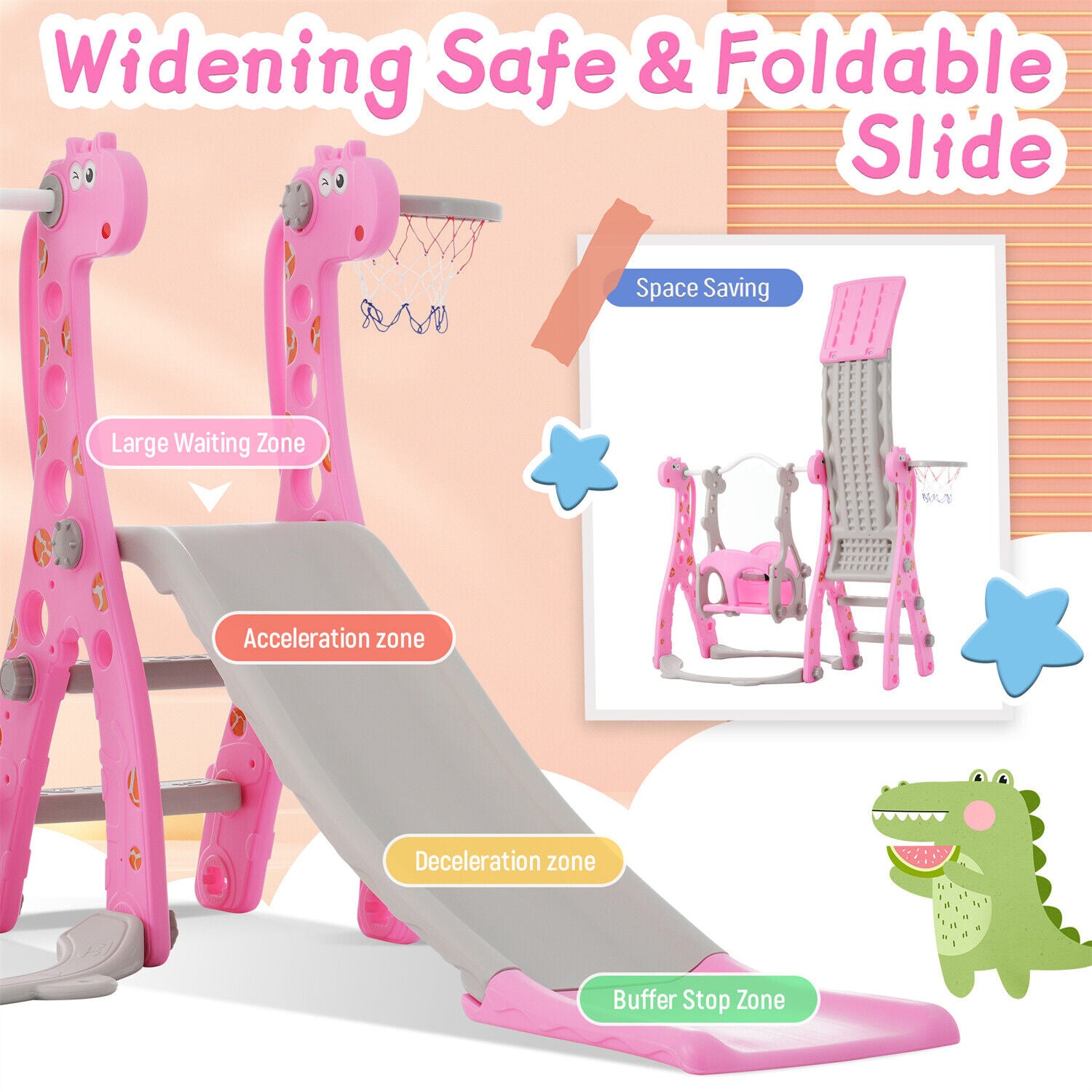 4 in1 Kids Baby Toddler Swing Slide & Climber Set In/Outdoor Boys Girls Toy HT