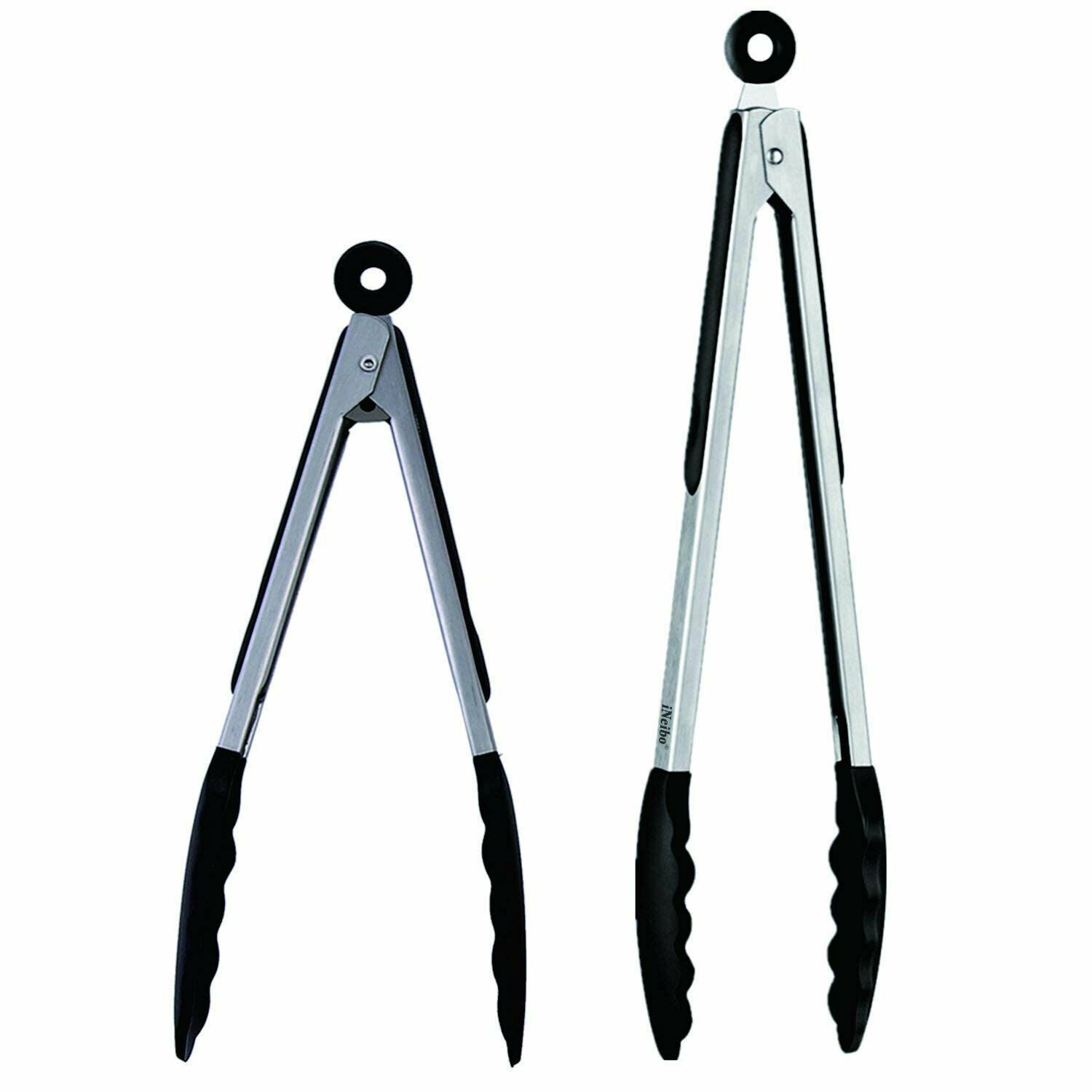 2 X Silicone Tongs 9" & 12" Non-slip Grip Cooking Serving Buffet Oven Salad BBQ
