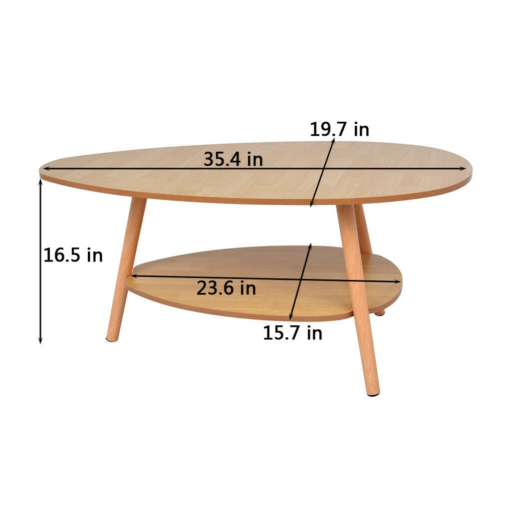 Household Furniture Oval Top Table Living Room Coffee Table Two-story Wooden Leg