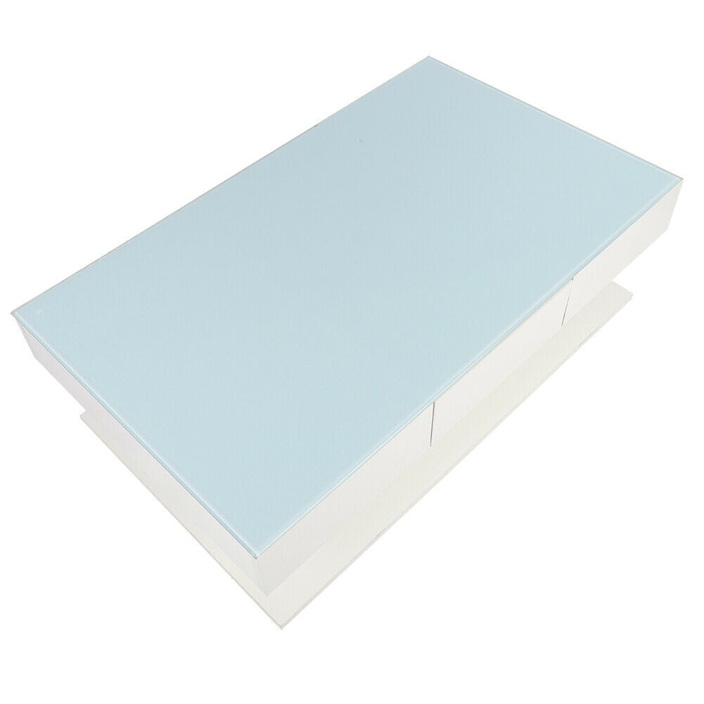 Modern Coffee Table High Gloss 2 Drawers Tempered Glass Living Room Furniture