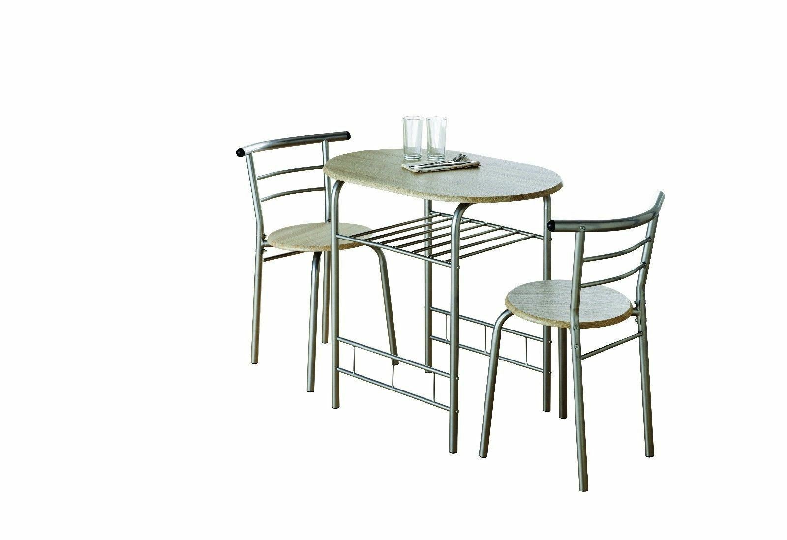 3 Piece Modern Breakfast Bar Dining Table and 2 Chairs Set Metal Frame Kitchen