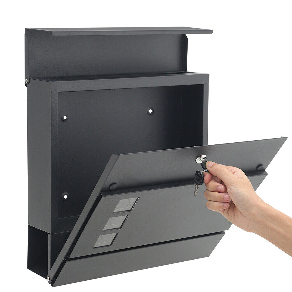 Home Garden Mail Box Lockable Post Letter Box w/Keys Door Porch Galvanised Steel