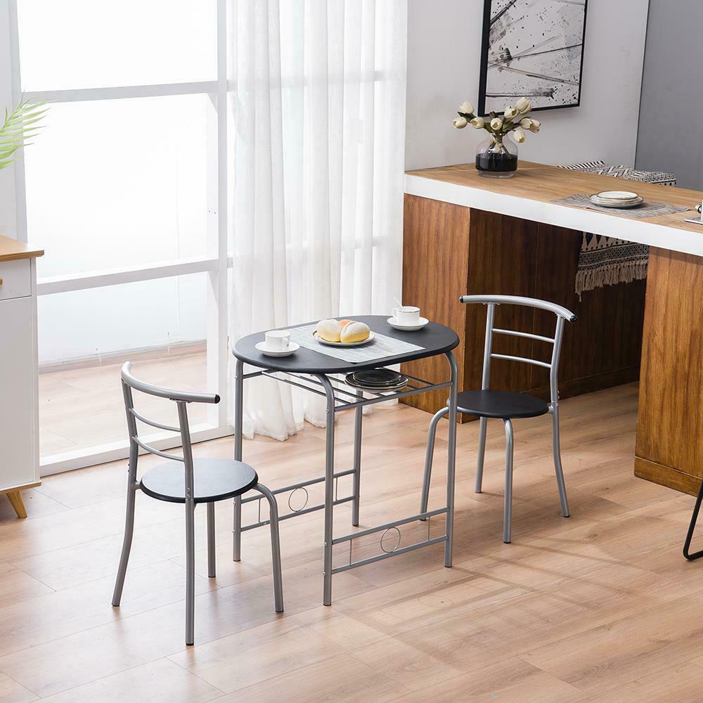 3 piece Modern Breakfast Bar Dining Table and 2 Chairs Set Metal Frame Kitchen
