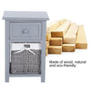 2 Pcs Wooden Bedside Table NightStand Cabinet Storage Drawer Wicker Basket Grey