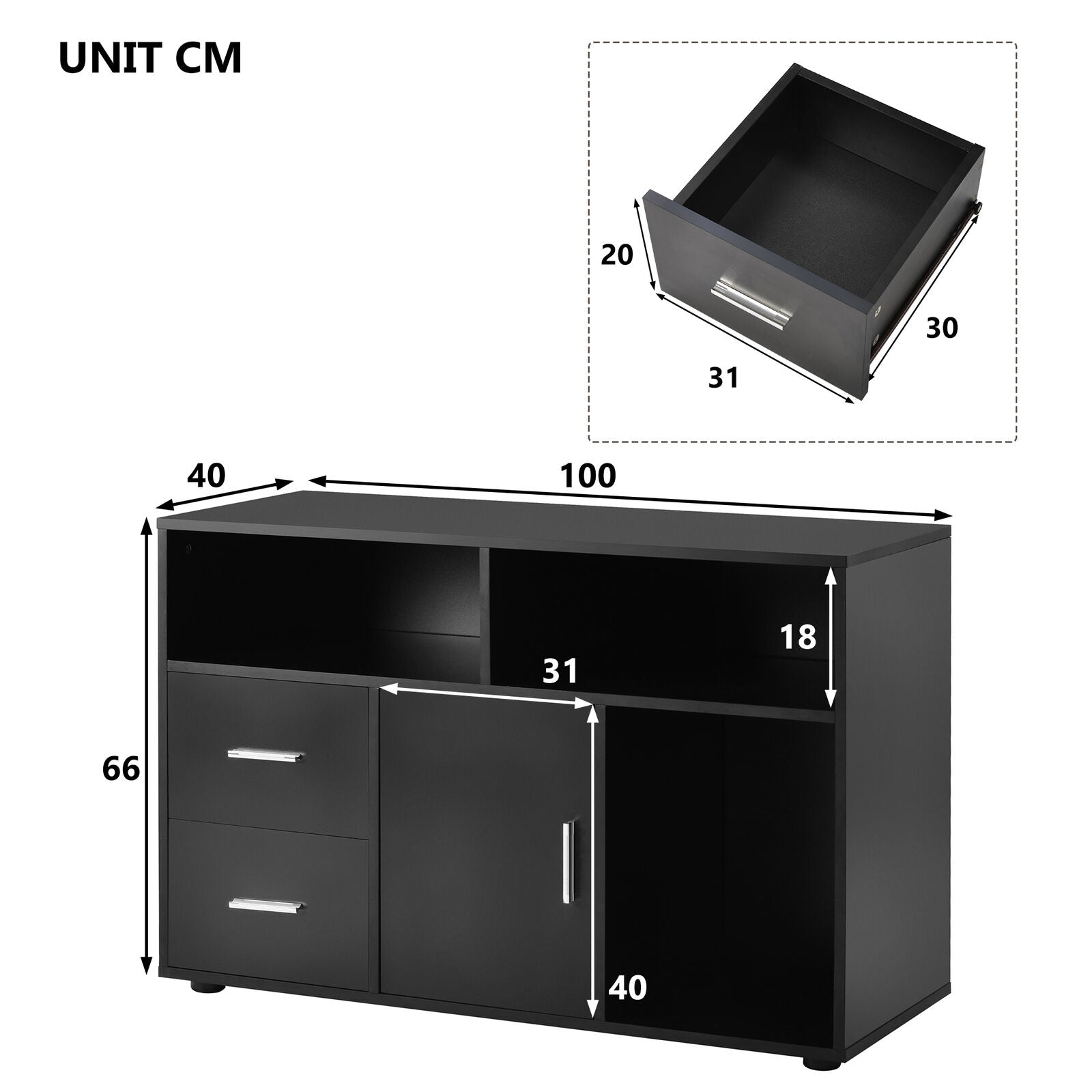 Sideboard Storage Cabinet Cupboard with 2 Drawers 1 Door Hallway Living Room
