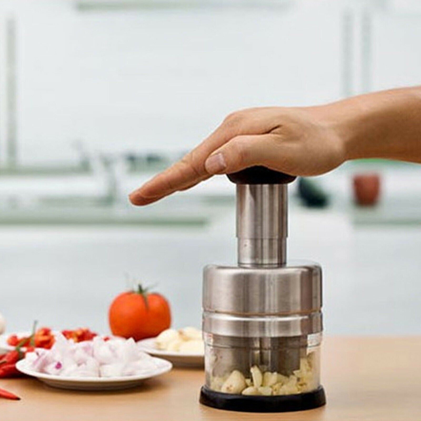 Manual Hand Press Garlic Onion Vegetable Food Chopper Cutter Processor Dicer uk