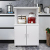 Rolling Kitchen Trolley Microwave Cart 2-Door Cabinet Shelves Gray White UK
