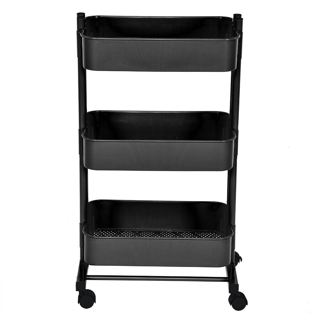 3 Tier Slim Kitchen Storage Trolley Cart Rack Shelf Fruit Basket Rolling Wheel