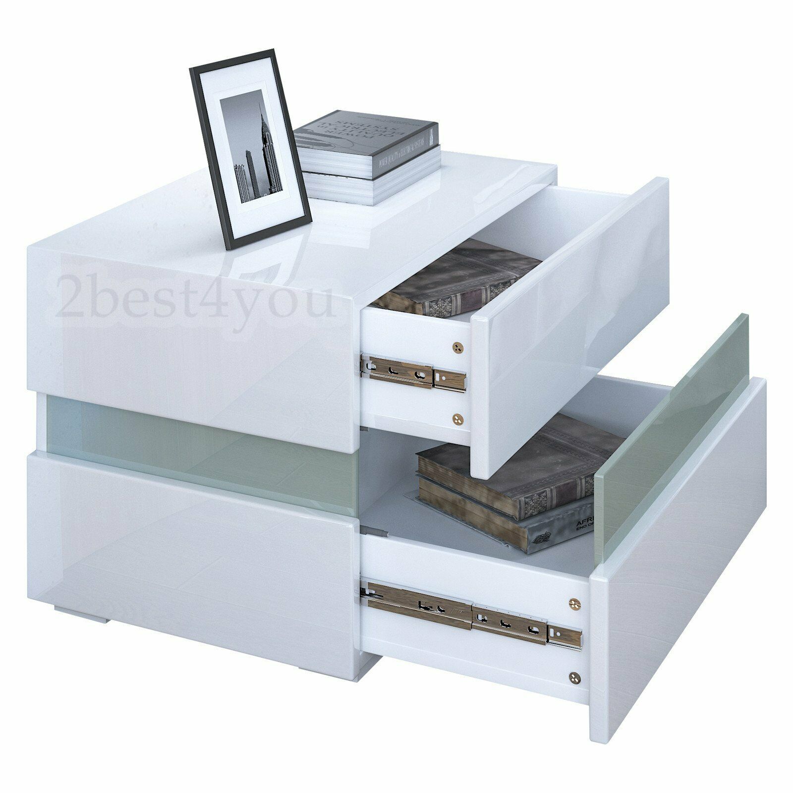 Modern LED Light High Gloss 2 or 3 Drawers Bedside Table Cabinet Nightstand Unit