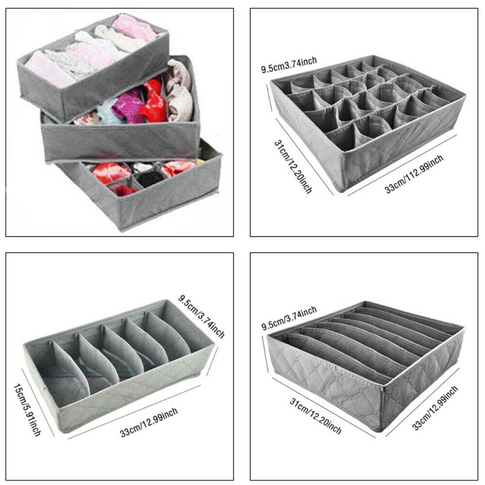 3 Pack Storage Drawer Divider Fordable Box Organiser Tidy Socks Bra Underwear UK