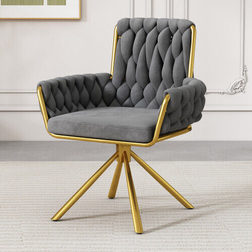 Velvet Dining Chair Swivel Chair Upholstered Armchair with Four Metal Legs HT