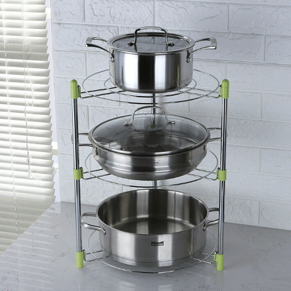 3/5 Tier Kitchen Pan Stand Saucepan Pot Rack Chrome Storage Organiser Shelf Unit