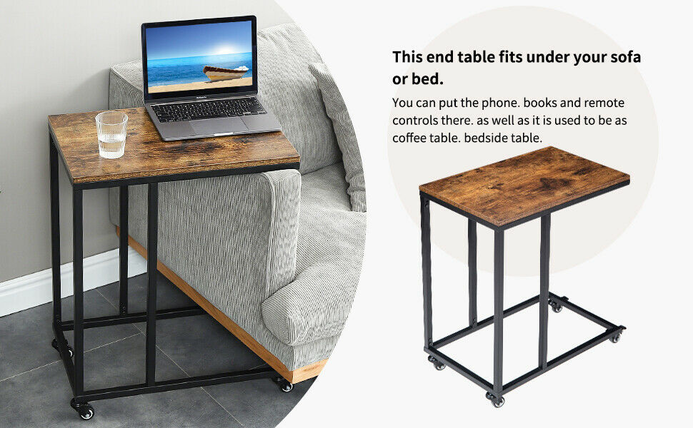 Industrial Sofa Table End Table C-Shape Side Table Coffee Laptop Table Rustic