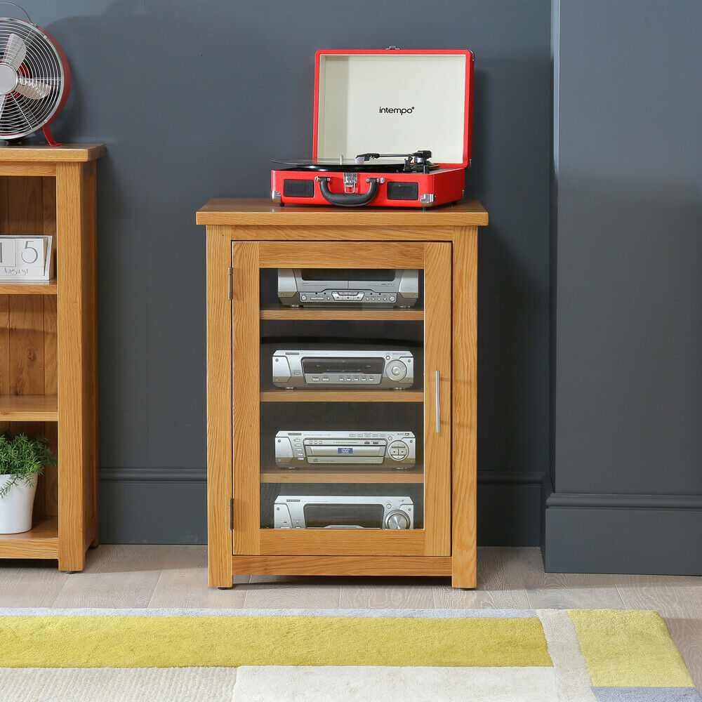 Oak stereo cabinets online with glass doors