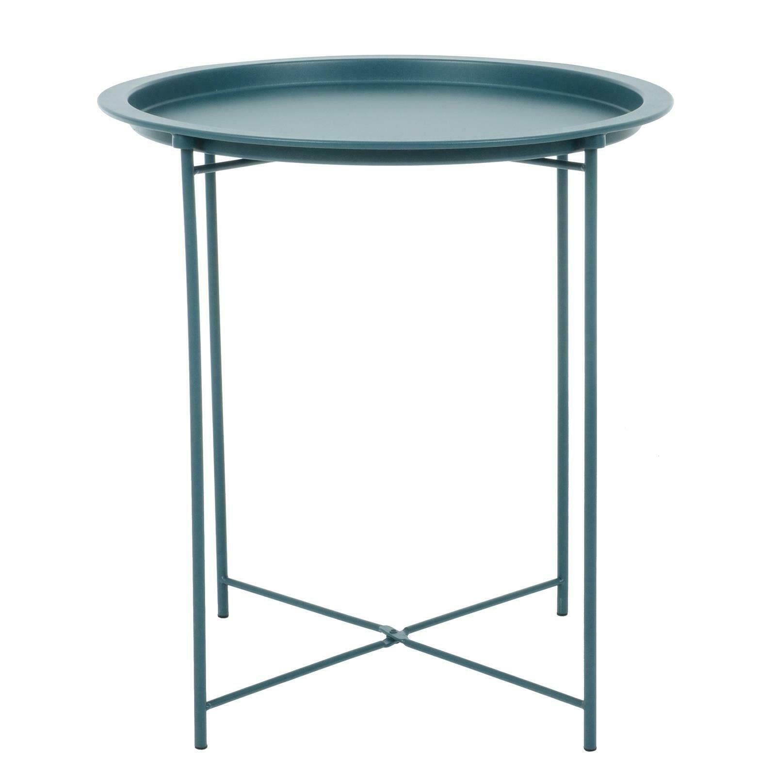 Folding Side Table Round Metal Tray Top Portable Coffee Night Stand