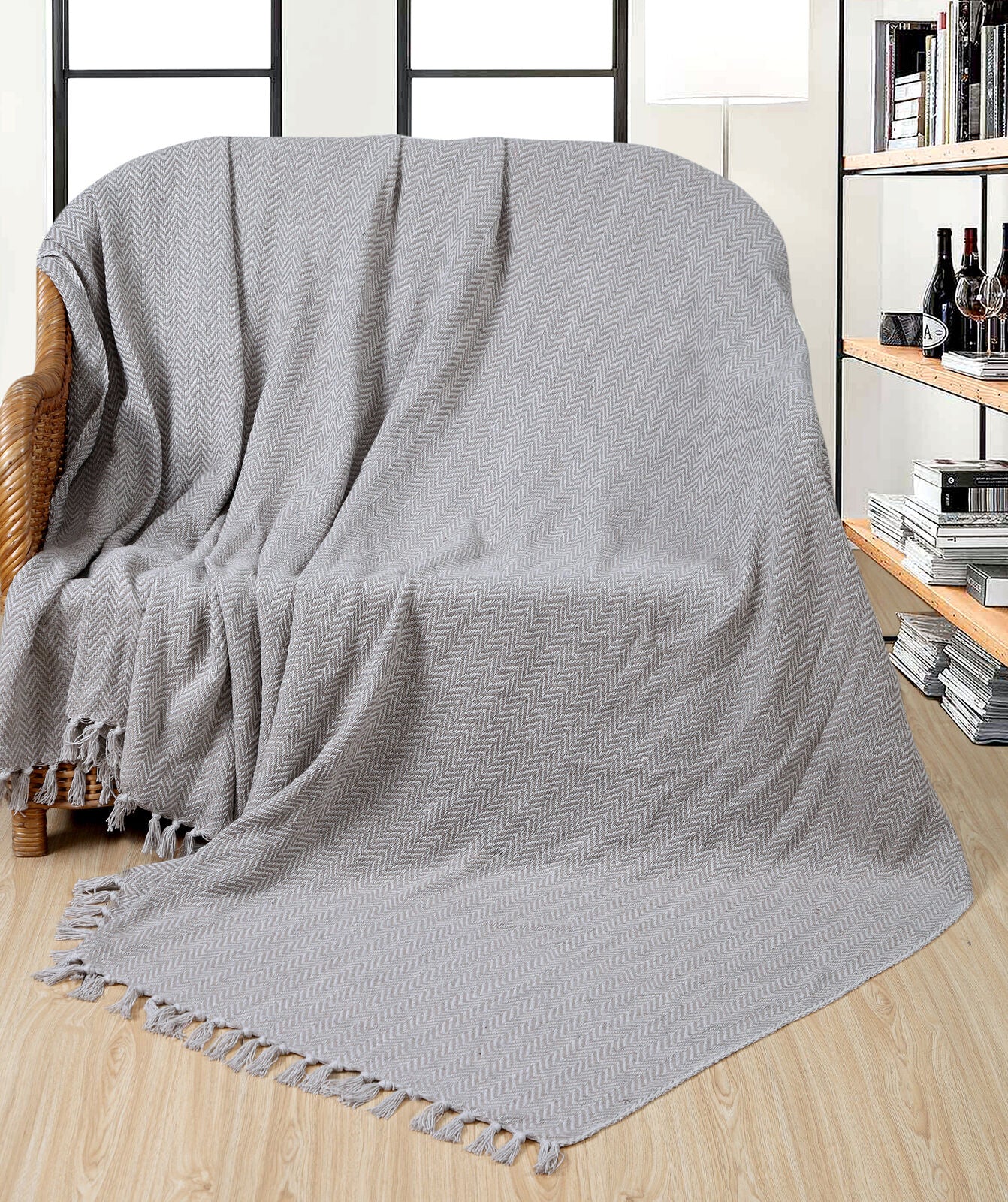 100% Cotton Chevron Throw Blanket For Sofa Bed Settee Large With Tassel 3 Sizes