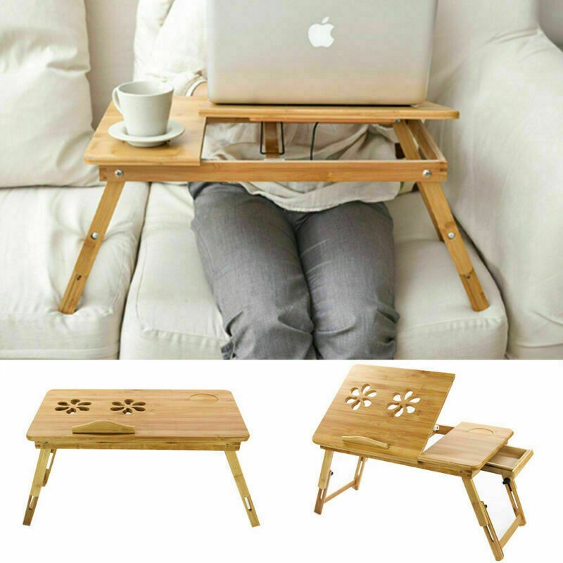 Bamboo Adjustable Portable Laptop Lazy Table Stand Lap Sofa Bed PC Notebook Desk