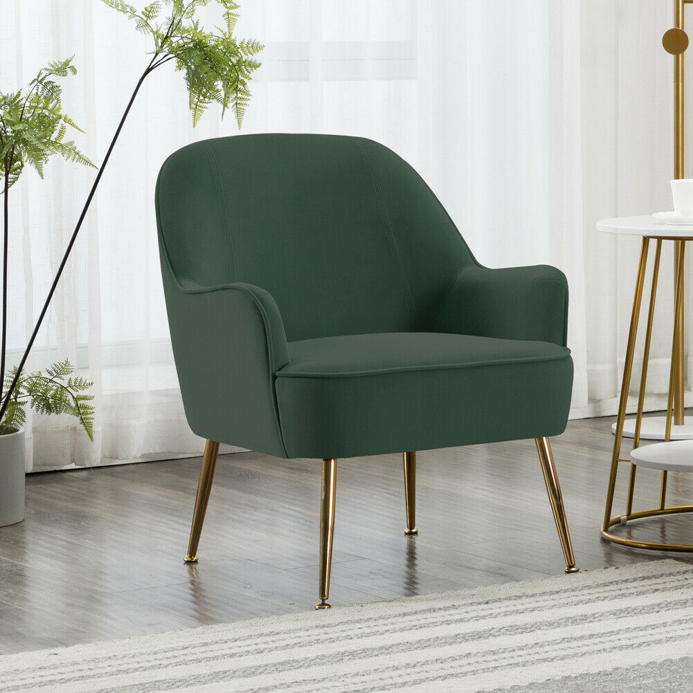 Emerald Green Velvet Fabric Upholstered Nordic Sofa Armchair Tub Chair Metal Leg