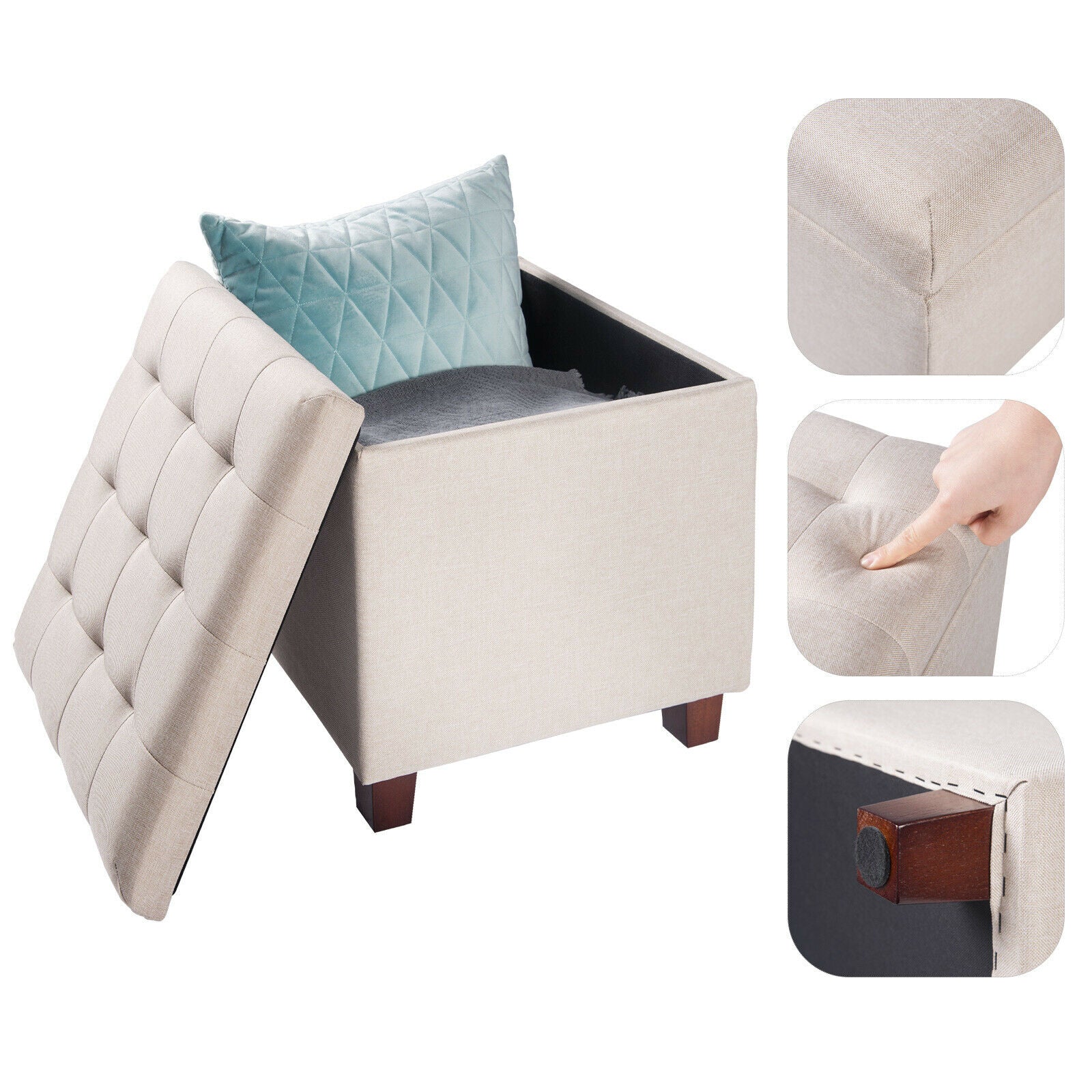Ottoman Stool Toy Storage Box Cube Bench Pouffe Seat Stool Home Chair Footstool