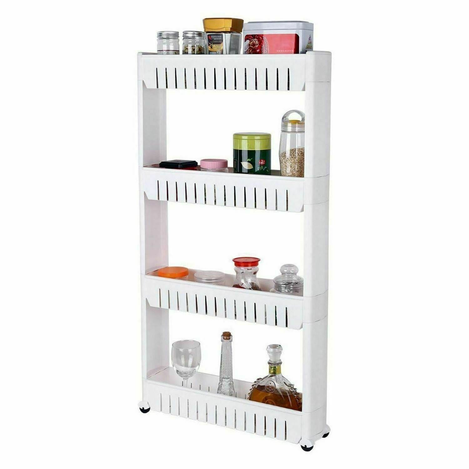 Slide out kitchen trolley rack holder slim storage 3,4 shelf organiser on wheels