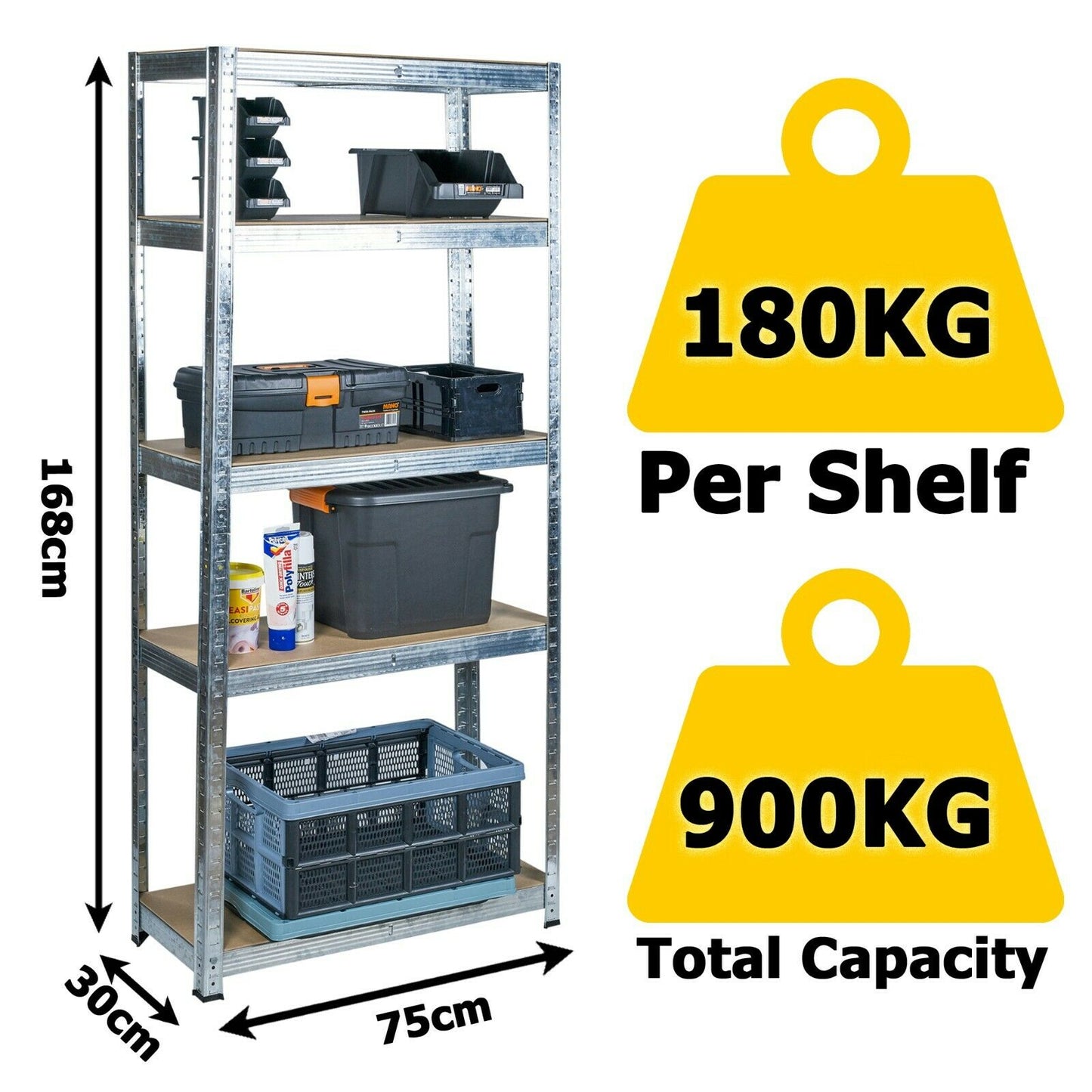 5 Tier Heavy Duty Metal Shelves Garage Racking Shelving Boltless Storage Unit