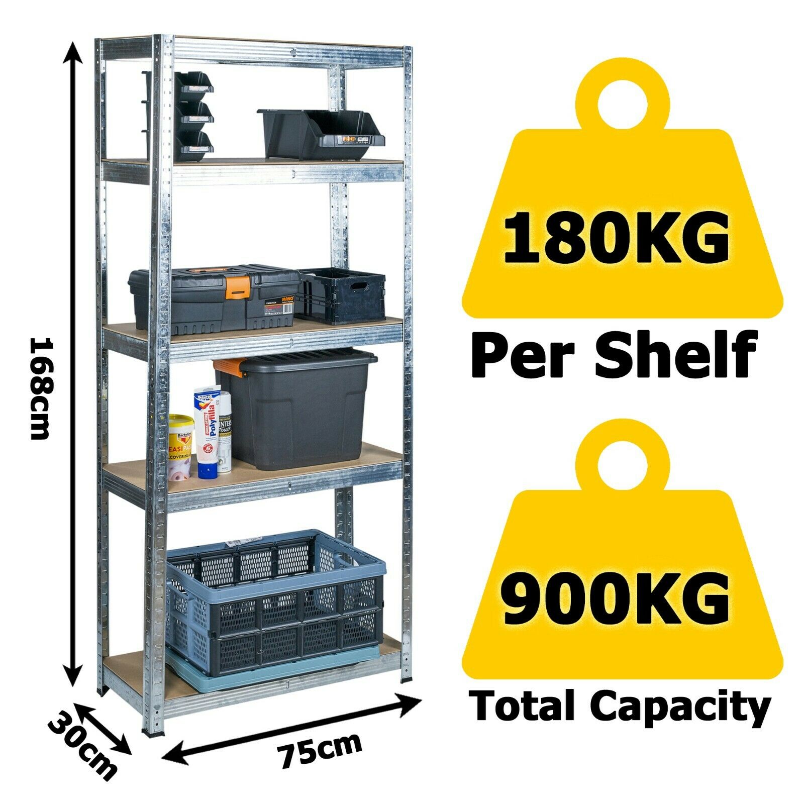 5 Tier Heavy Duty Metal Shelves Garage Racking Shelving Boltless Storage Unit