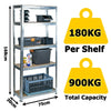 5 Tier Heavy Duty Metal Shelves Garage Racking Shelving Boltless Storage Unit