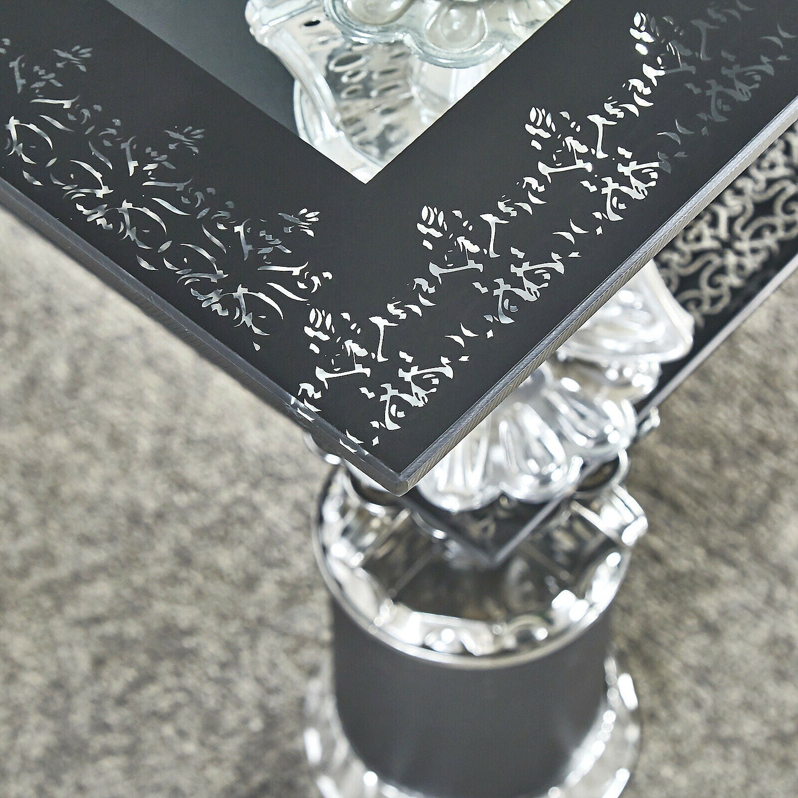 Clear Glass Coffee Table Rectangle Tempered Floral Luxury w/ Shelf Living Room
