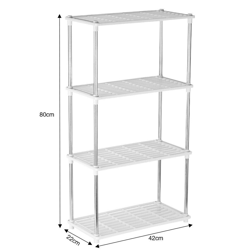4 Tier Plastic Storage Rack/Shelving Shelf Kitchen Office Bathroom Unit Stand UK
