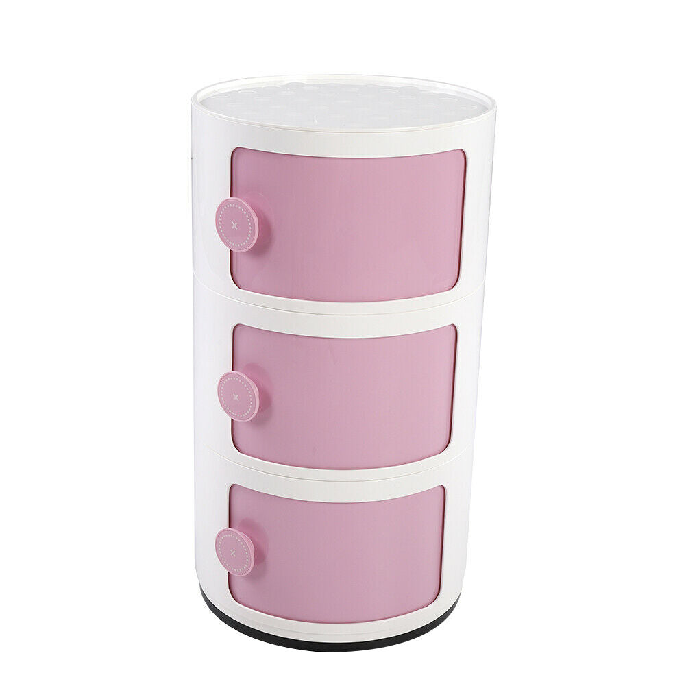 3 Tier ABS Plastic Round Storage Unit Beside Drawers Office Bathroom Cabinet