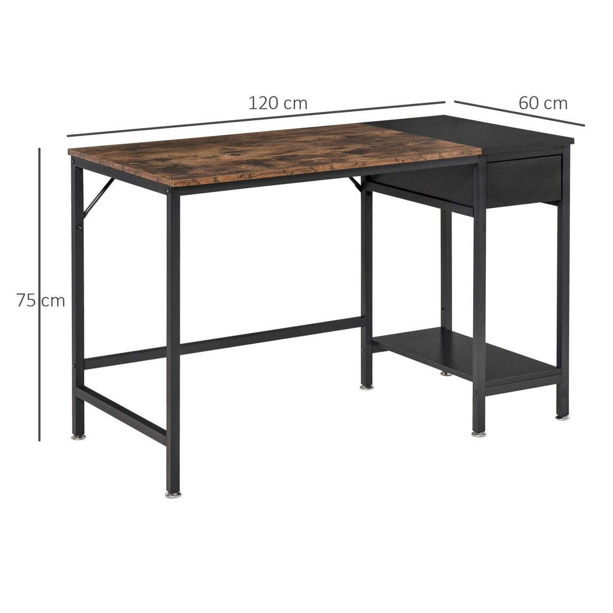 Vasagle Computer Desk 120cm Rustic Brown and Black