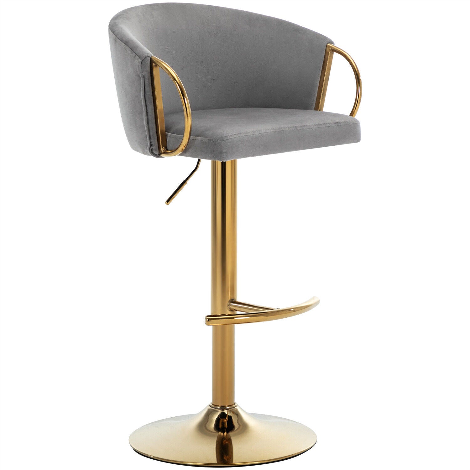 Bar Stools Set of 2 Adjustable Height Swivel Velvet Pub Bar Lounge Chairs Grey