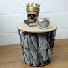 Brown Wooden Top Black Wire Storage Basket Round End Side Table Home Furniture