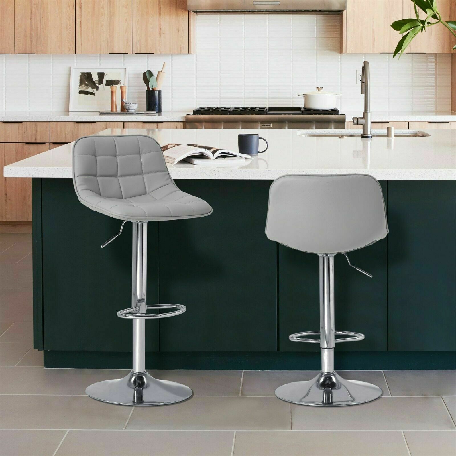 2×Bar Stools Leather / Velvet Chairs Breakfast Chair Swivel Gas Lift Adjustable