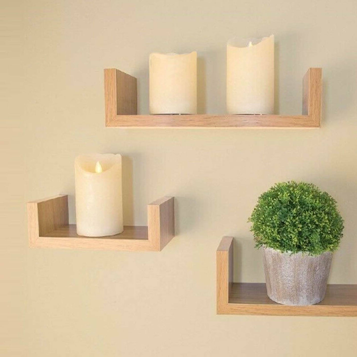 Set of 3 U Shape shelves Floating Wall Shelve Home Decor Storage Wood Shelf Unit