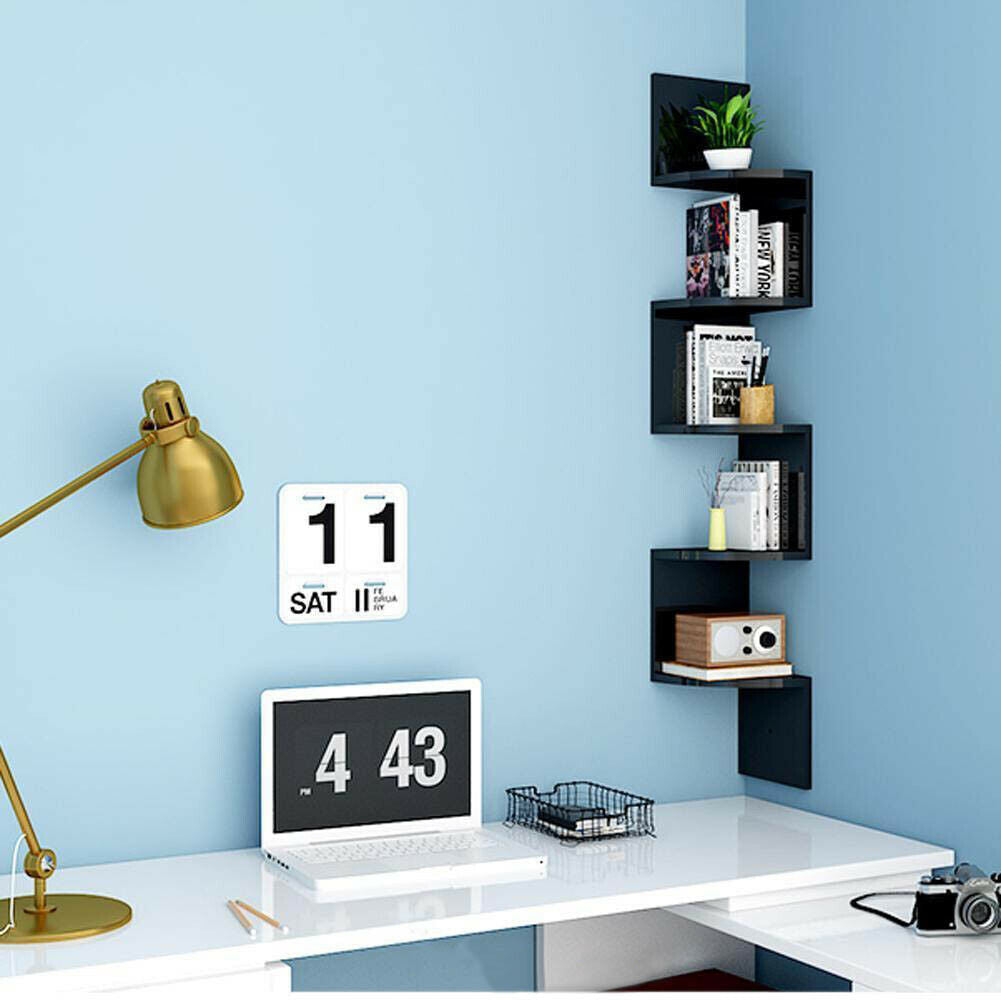 5 Tier Floating Wall Shelves Corner Shelf Storage Display Holder Bookcase Set
