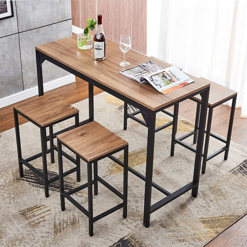 Bar Table and 4 Stools Set Breakfast Table 90cm Height Living Room Kitchen Bar