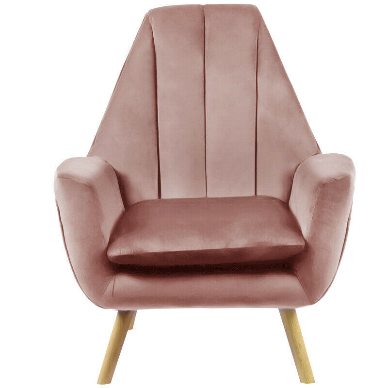 Blush Pink Velvet Occasional Wing Chair Single Seat Recliner Sofa Tub Armchair
